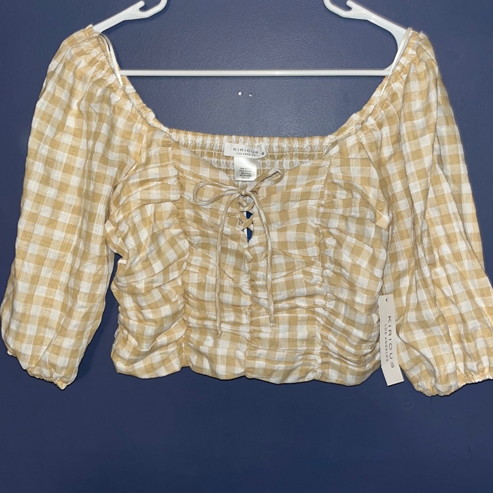 Yellow and White Plaid Summer Crop Top Size M